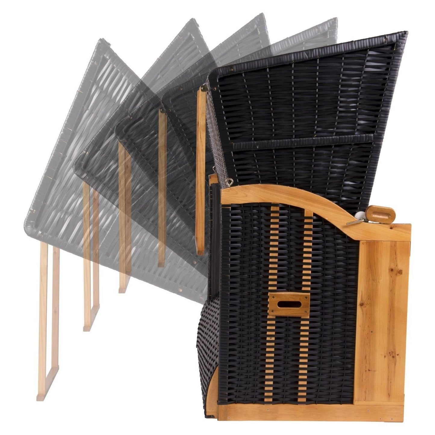 XXL Premium Strandkorb Royal Vollholz Polyrattan 2-Sitzer Holz Uni Anthrazit