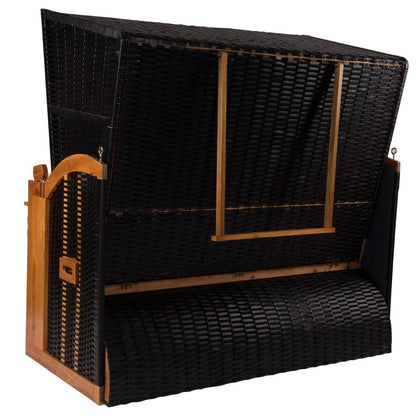 XXL Premium Strandkorb Royal Vollholz Polyrattan 2-Sitzer Holz Uni Anthrazit