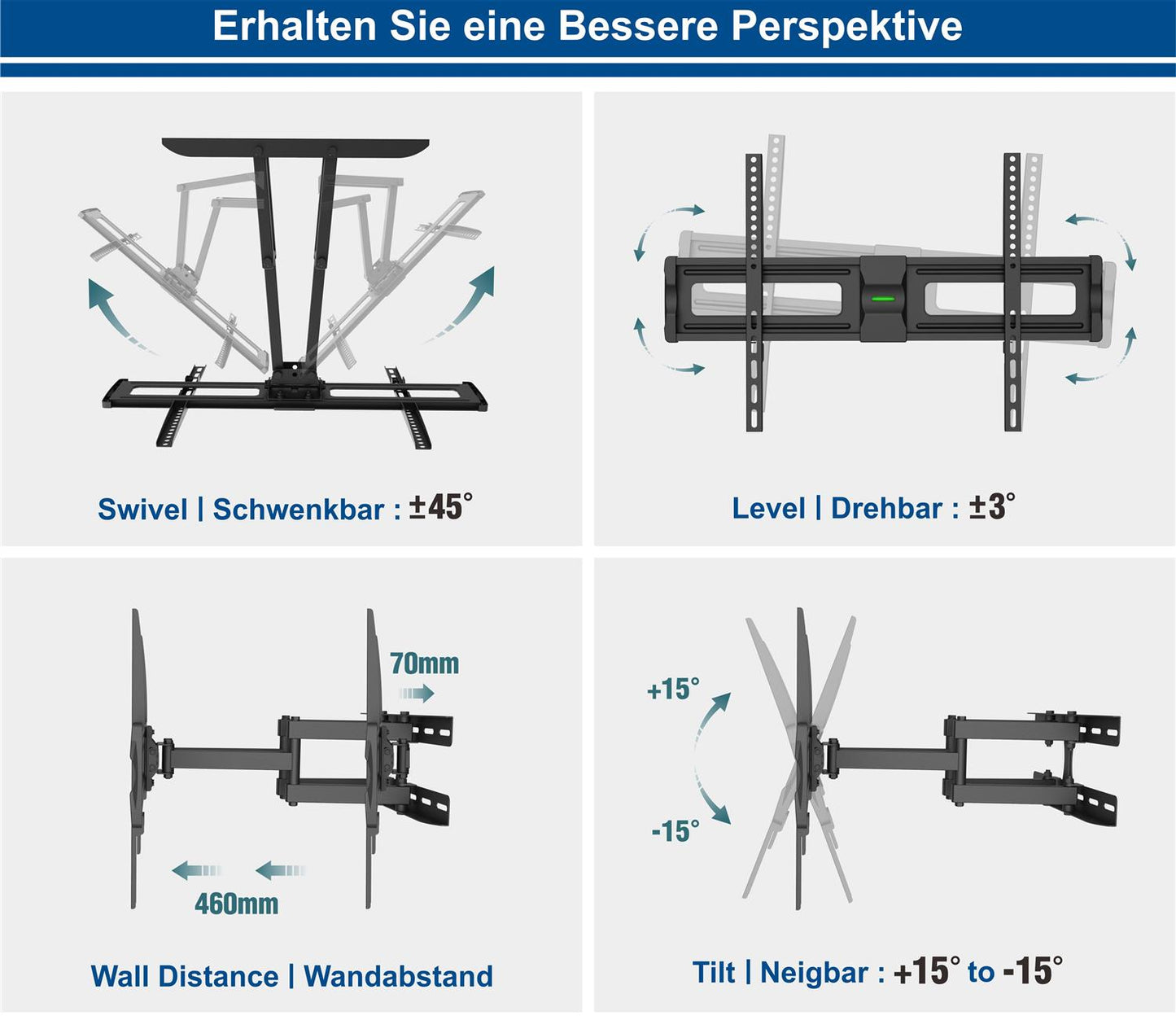 TV Wandhalterung VESA Fernseher Wandhalter Halter schwenkbar neigbar 37-70 Zoll
