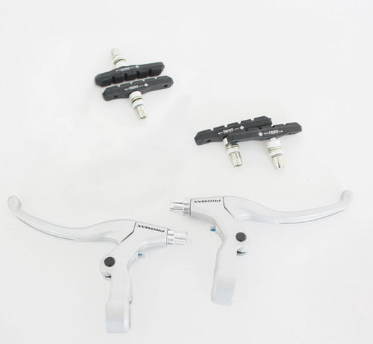 Bremsen Set Promax Griffe silber Beläge Fahrradbremse Bremsbeläge Bremsenset