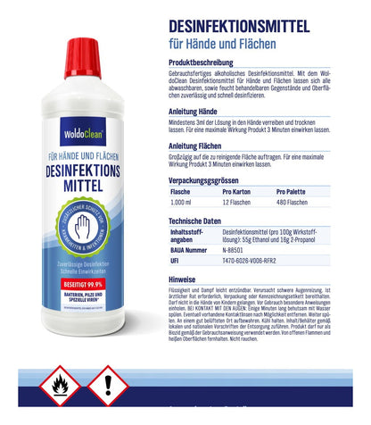 1l Desinfektion Desinfektionsmittel 1000ml Haut Hände Flächen Hygiene Reiniger