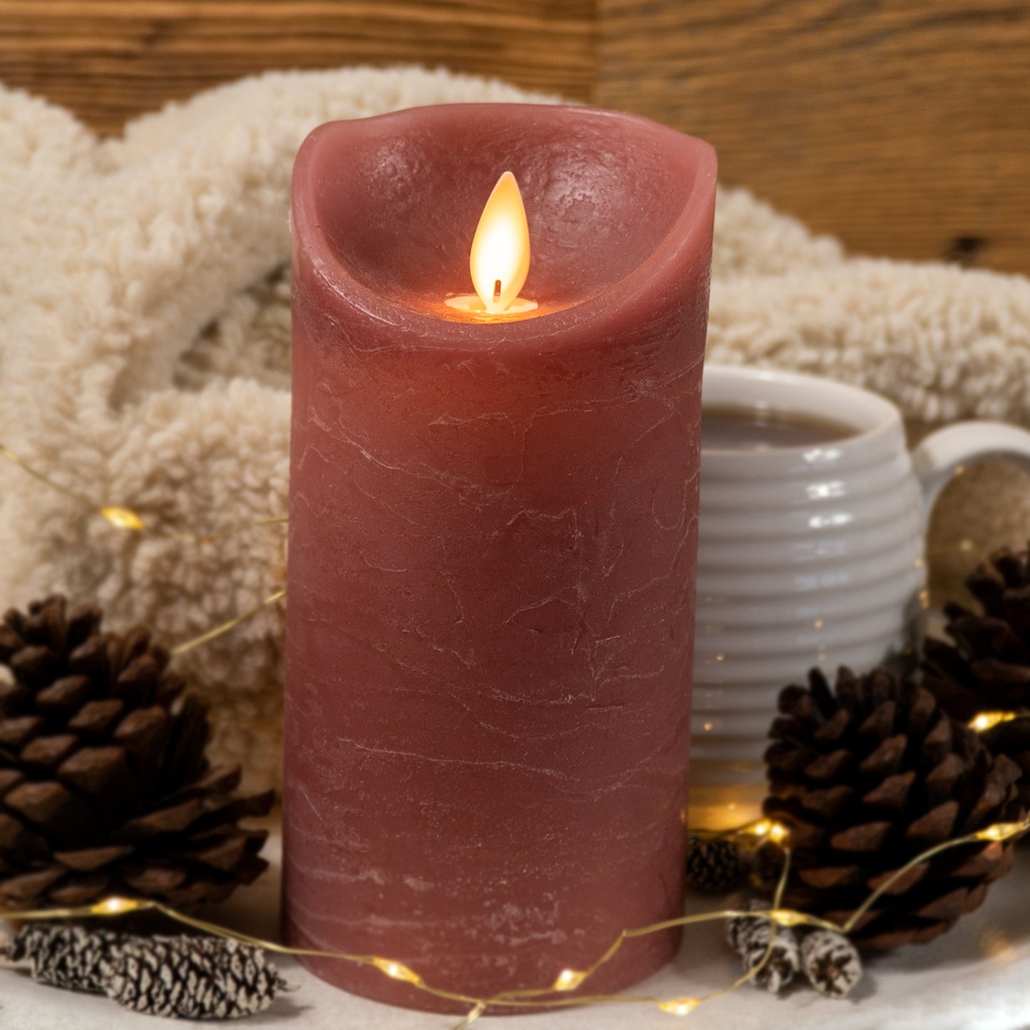 LED Echtwachskerze Wachskerze Stumpenkerze Kerze Timer flammenlos antik rosa