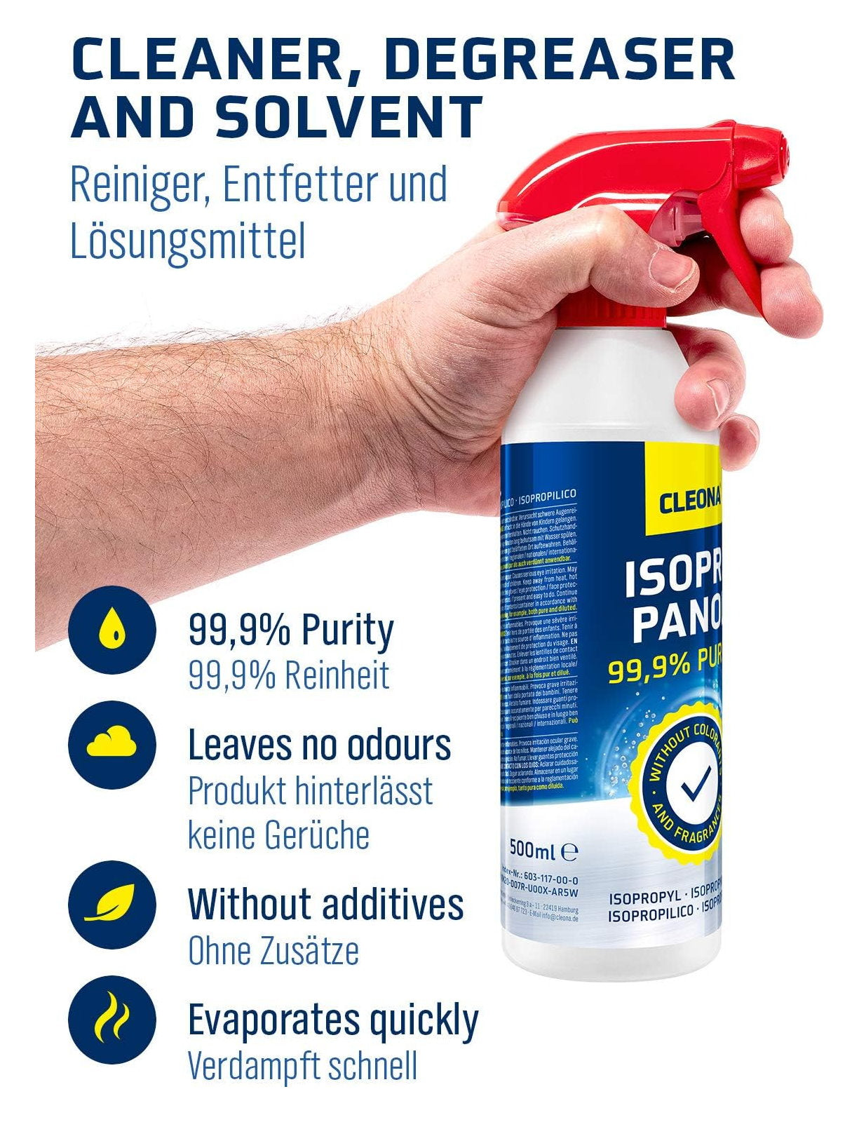 Isopropanol Spray Flasche 99,9% Reinigungsalkohol 500ml Entfetter Reiniger IPA