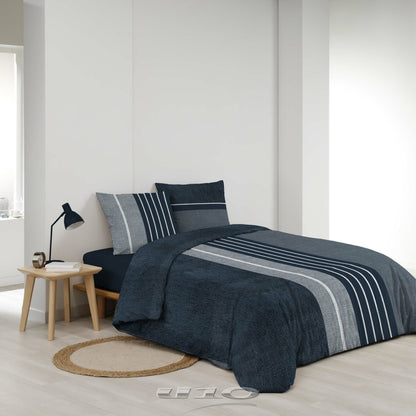 3tlg. Premium Bettwäsche 240x220cm Baumwolle Übergröße King Size blau Muster Set