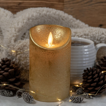 LED Echtwachskerze Wachskerze Stumpenkerze Kerze mit Timer flammenlos gold