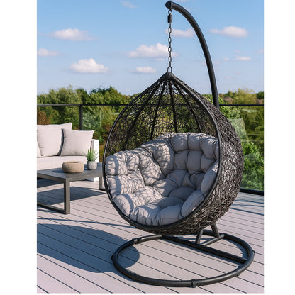 Korb Hängesessel mit Gestell + Kissen Hängestuhl Lounge Hängekorb Schaukel Sessel