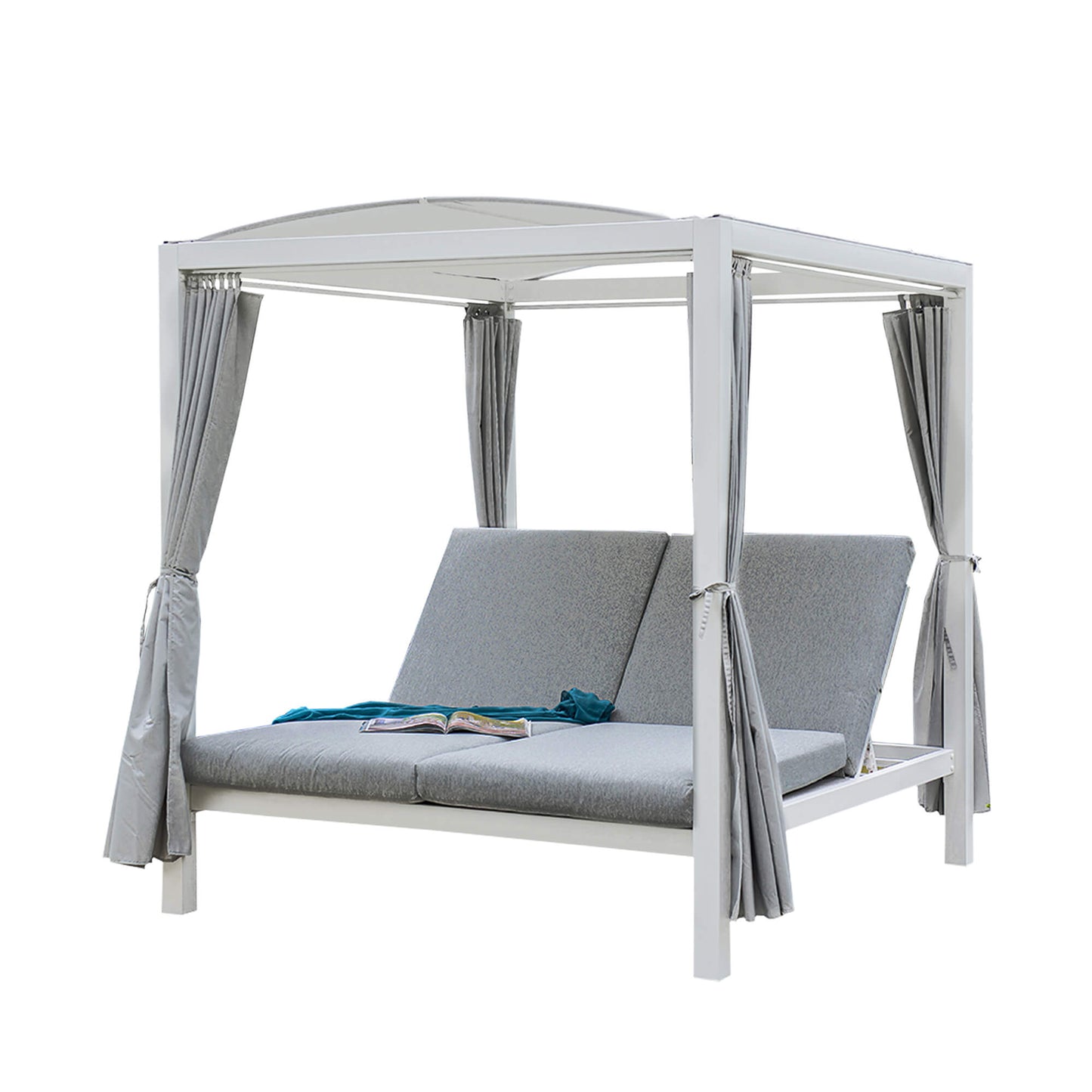 Pavillon Gartenliege Sonnenliege Relaxliege Lounge Sonnenbett Doppelliege weiss