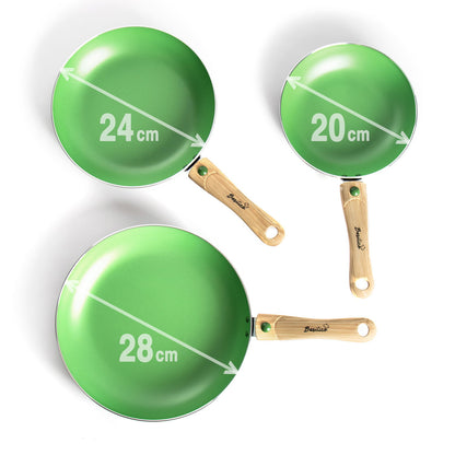 3tlg. Pfannen Set grün Bratpfannen Ø20/24/28cm antihaft Griffe abnehmbar Elektro