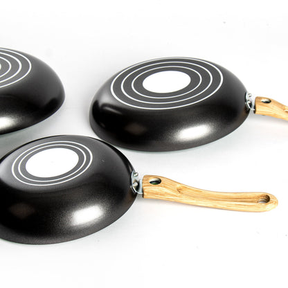 3tlg. Pfannen Set grün Bratpfannen Ø20/24/28cm antihaft Griffe abnehmbar Elektro