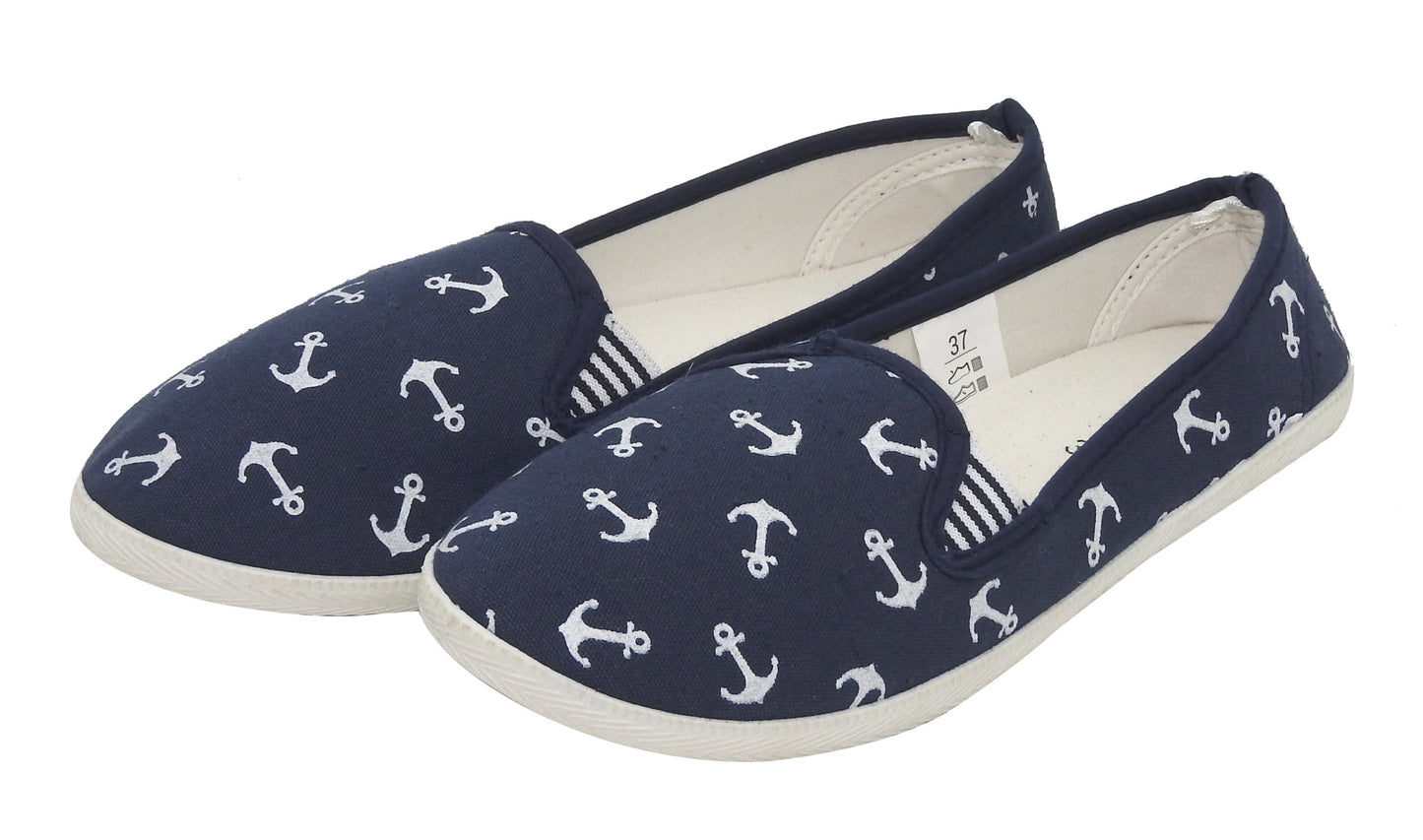 Damen Canvas Sneaker Slipper Slip On Schuhe Loafer Stoff Freizeitschuhe Flats