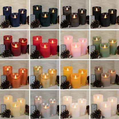 3er Set LED Echtwachs Wachskerze Stumpenkerze Kerze flammenlos anthrazit